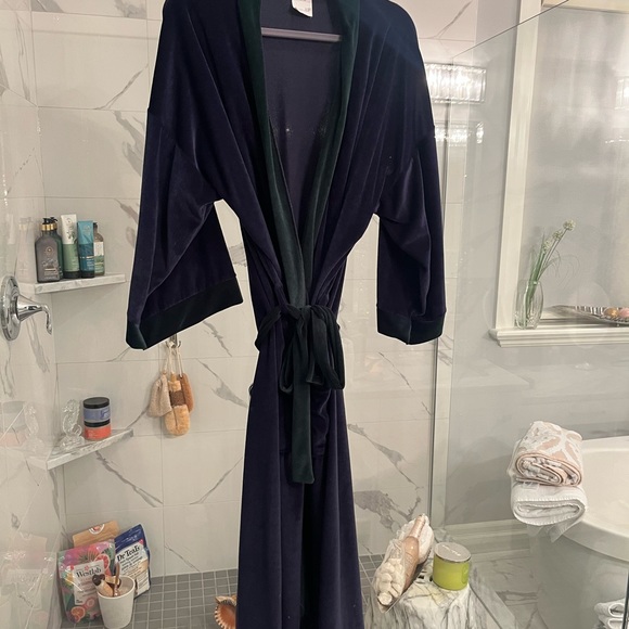Mens vintage pennmens housecoat ribbed velour velvet one size navy/green - Picture 11 of 15